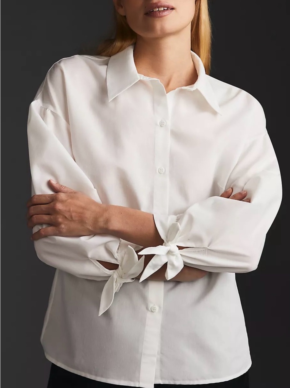 Mare Mare X Anthropologie White Top Button Down Blouse Tie Sleeves Size Small